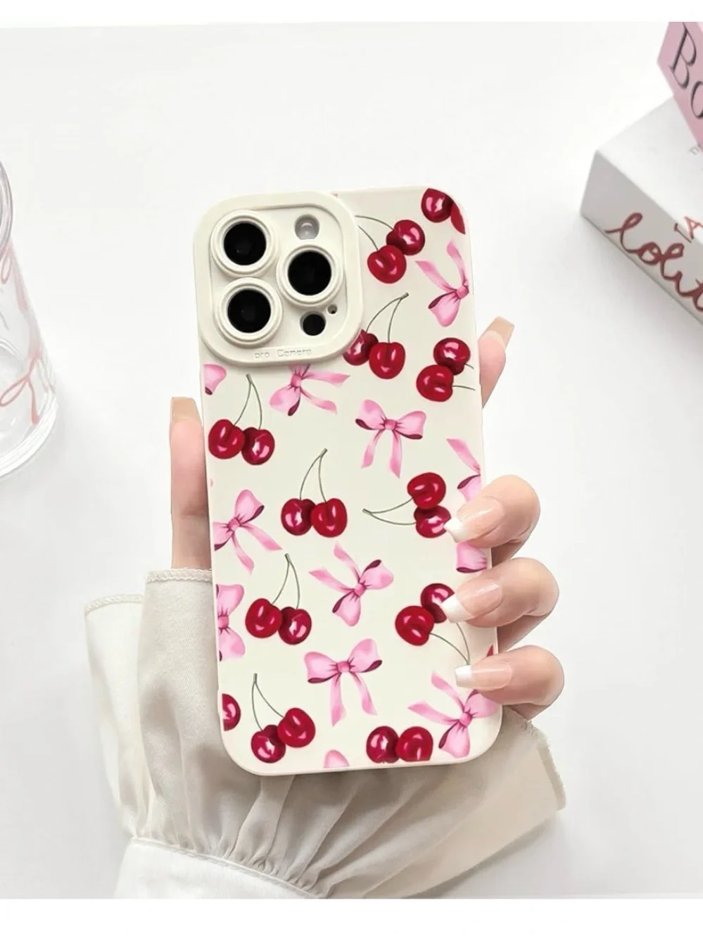 Cute Cherry Bow Phone Case for iPhone 12 Pro Max - Pink shockproof